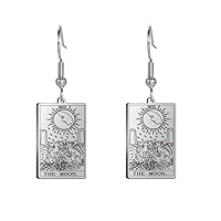 Tarot Cards Dangle Earrings Stainless Steel Vintage Amulet Wiccan Jewelry for Women Girls