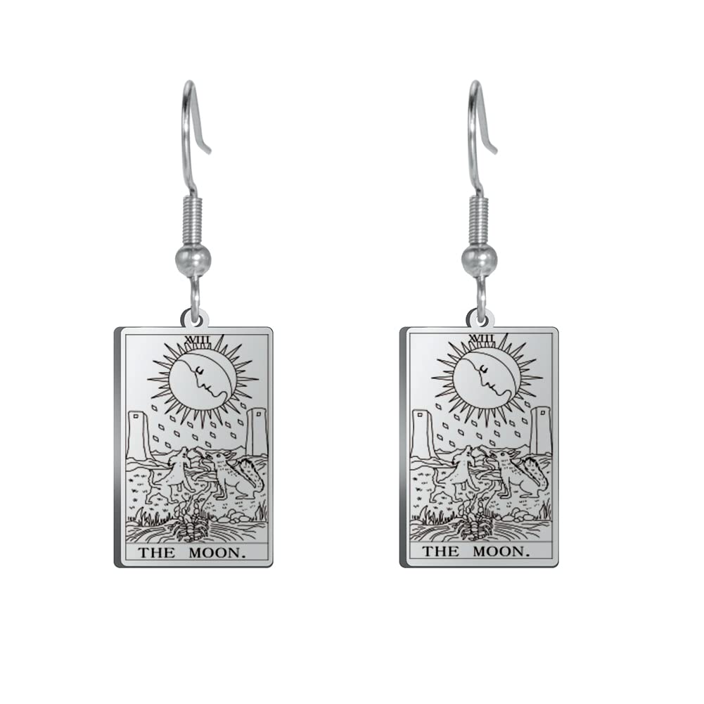 TEAMER Tarot Cards Dangle Earrings Stainless Steel Vintage Amulet Wiccan Jewelry for Women Girls