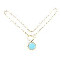 Guntaas Gems Fashionable Turquoise Paperclip Link Chain Pendant Gift For Her Brass Gold Plated Toggle Clasp Necklace