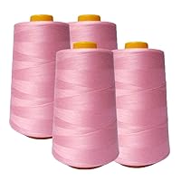 AK Trading 4-Pack PINK All Purpose Sewing Thread Cones (6000 Yards Each) of High Tensile Polyester Thread Spools for Sewing, Quilting, Serger Machines, Overlock, Merrow & Hand Embroidery.