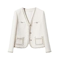 Beige Tweed Jacket - Spring/Autumn Women's Classic Coat