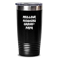 New Grandpa Tumbler In French Cadeau Pour Nouveau Grand-papa Funny Gift Idea For Novelty Gag Coffee Tea Insulated Cup With Lid Black 20 Oz