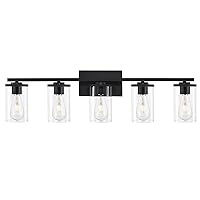 Vanity Light with 5-Light Classic Bathroom Light Fixtures Modern Wall Light with Clear Glass Shade Elegant Wall Sconce for Mirror Bedroom Farmhouse Bathroom Living Room Hallway Matte Black
