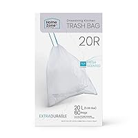 Home Zone Living 5.3 Gallon Kitchen Trash Bags with Drawstring Handles, Heavy Duty Custom Fit Design for 20 Liter Dual Recycling Liners, Code 20R, 60 Count