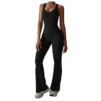 Flare Jumpsuits for Women Sports Jumpsuit Backless Yoga Romper Tummy Control Bodysuits