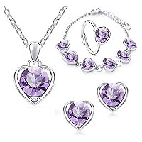 Wedity Heart-shaped Crystal Necklace Earrings Bracelet Ring Set Gold Fashion Love Heart Pendant Choker Necklaces Jewelry for Women and Girls
