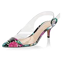 XYD Women Transparent Slingback Mid Kitten Heels Pumps Pointed Toe PVC Dress Sandals Clear Shoes with Buckle