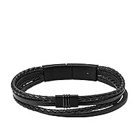 Fossil Men's Leather Braided Leather Bracelet, Color: Black (Model: JF03098001)