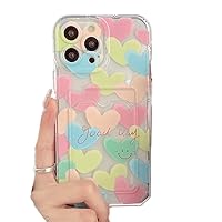 Compatible for iPhone 14 Pro Max Case with Clear Card Holder, Slim Cute Rainbow Love Heart Phone Cover Protective Soft TPU Shockproof Wallet Pocket Case (Heart, for iPhone 14 Pro Max)
