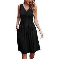 Dress for Women Below Knees Sless Dress with Pocket V Neck Tank Plus Size Fancy Dresses for Women with