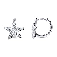 Star Fish Earrings !! Platinum Plated Fine Silver Cubic zircon Gemstone Girl Hoop Earrings Gift for Her