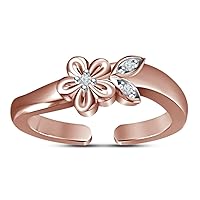 Created Round Cut White Diamond in 925 Sterling Silver 14K Rose Gold Over Diamond Flower Adjustable Toe Ring for Women's & Girl's