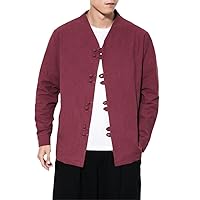 Spring Autumn Traditional Chinese Cotton Linen Coats V-Neck Plus Size Red/Blue/Black Hip Hop Jacket Male