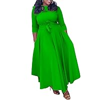 Style Lace up African Large Dress Solid Color Long Sleeves