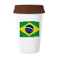 Hand-painted Brazil Flag Brazil Mug Coffee Drinking Glass Pottery Ceramic Cup Lid