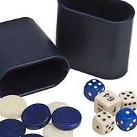 Venus Deluxe Marbleized Pearl Type Backgammon Checkers from Greece, Dice & Two Dice Cups -Blue/Ivory 1