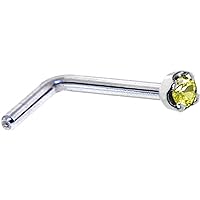 Body Candy Solid 18k White Gold 1.5mm (0.015 cttw) Genuine Yellow Diamond L Shaped Nose Stud Ring 18 Gauge 1/4
