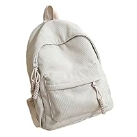 Solid color corduroy simple casual backpack for men and women (White)