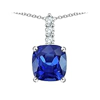 Solid 14K Gold 7mm Cushion-Cut Three Stone Pendant Necklace