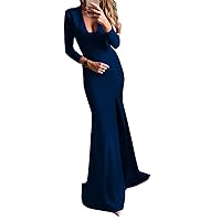 Women's Mermaid Long Sleeves Prom Dress Formal Evening Gown with Slit