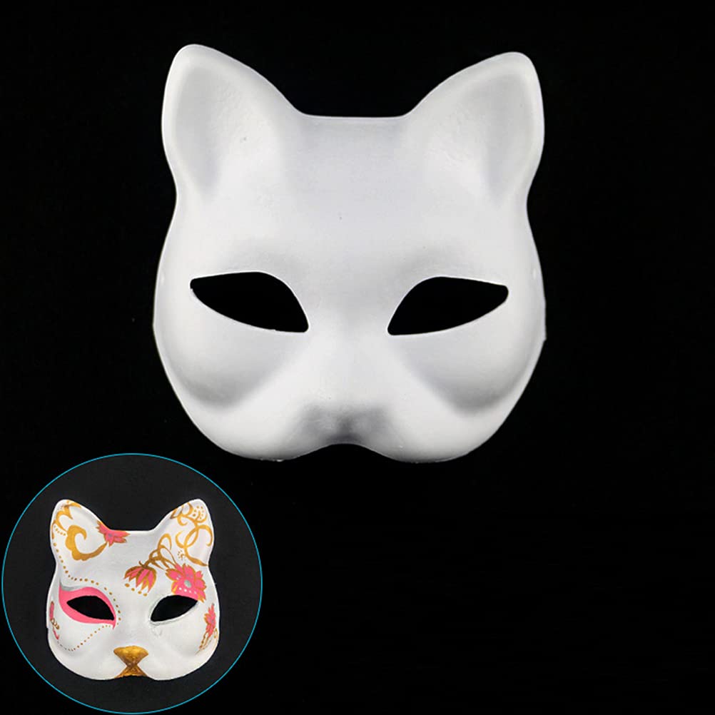 XYBHRC Cat Mask, 3PCS Therian Masks White Cat Masks Blank DIY Halloween Mask Animal Half Facemasks Masquerade Cosplay Party