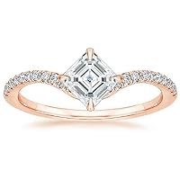 10K Solid Rose Gold Handmade Engagement Ring 1.0 CT Asscher Cut Moissanite Diamond Solitaire Wedding/Bridal Ring Set for Women/Her Proposes Ring
