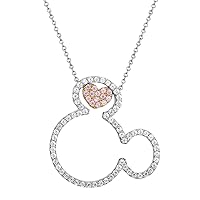 1/5 CT Round Cubic Zirconia Mickey Mouse Heart Pendant Necklace 14k Two Tone Gold Finish