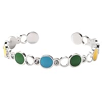 Harlorki Colorful Shiny C Shape Stainless Steel Rhinestone Bangle Adjustable Wrist Cuff Bracelet Costume Jewelry for Women and Men