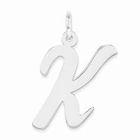 Sterling Silver Rhodium-plated Large Script Initial K Charm Fine Jewelry Gift For Her For Women