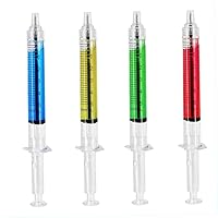 Ballpoint pen Syringe Ballpoint Pen 4 Color Ink Blue Bulk Novelty Blood Fun Gift Novelty Blood Syringe Ballpoint Pen Injection Pens for Nurse Costumes - 4 Color