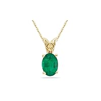 May Birthstone - Natural Oval Cut Emerald Scroll Solitaire Pendant in 14K Yellow Gold from 5x3MM - 8x6MM