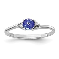 Solid 14k White Gold 4mm Tanzanite Blue December Gemstone Diamond Engagement Ring (.016 cttw.)