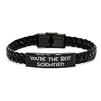Cool Scientist Braided Leather Bracelet, You're the Best Scientist!, Present For Coworkers, New Gifts From Friends, Stocking stuffers for science nerds, Gag gifts for scientists, White elephant gifts