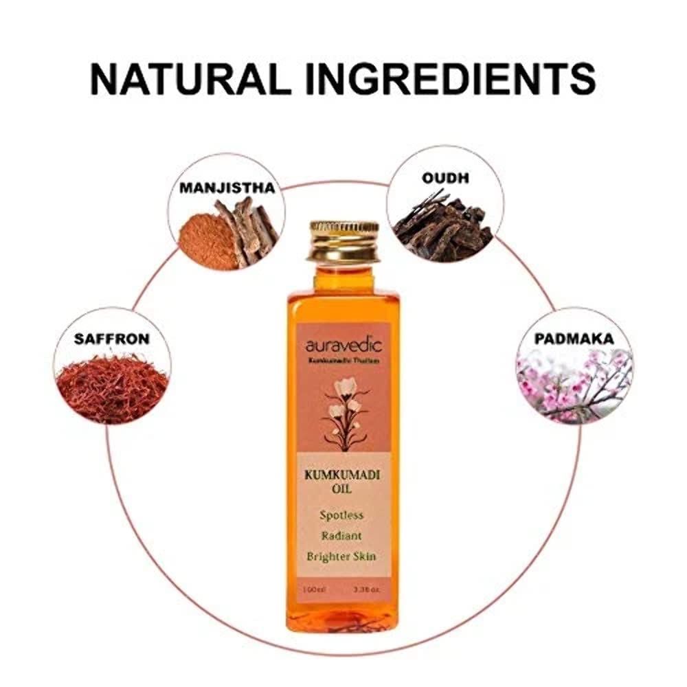 Auravedic Kumkumadi Oil Pure Saffron For Ultra Skin Brightening and Radiance, 100ml