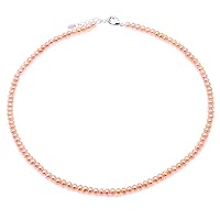 JYX Pearl Necklace Set AA+ 4-5mm Tiny Pink Freshwater Cultured Pearl Necklace Bracelet and Earrings Set for Women and Girls