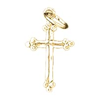 18K Yellow Gold Budded Cross Pendant, Made in USA