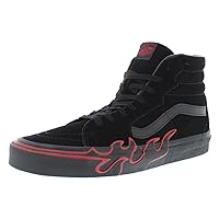 Vans Sk8-Hi Unisex Casual High-Top Skate Shoes, Black Suede/Red Flames, Men 11.5/Women 13