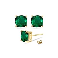 Solid 10k Gold 7x7mm Cushion Shape Stone Post-With-Friction-Back Stud Earrings Available in White -Yellow Gold Metal