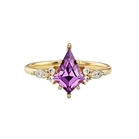 MRENITE 10K 14K 18K Gold Natural Amethyst Rings for Women Engrave Name Size 4 to 12 Anniversary Birthday Jewelry Gifts for Her