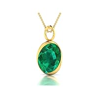Oval Cut Lab Made Emerald 925 Sterling Silver Pendant Necklace with Link Chain 18