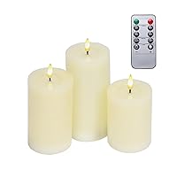 Ivory Flameless Candles with Remote,Battery Operated Candles,Flameless Candles with Timer,Set of 3 (D:2.95*H:4'',5'',6''),Flickering Flameless Candles,Led Candles,Electric Candles