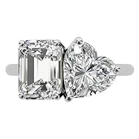 10K/14K/18K Solid White Gold Engagement Ring, 3 TCW Emerald & Heart Brilliant Cut Handmade Moissanite Diamond Ring, Solitaire Wedding / Bridal Ring Set for Women/Her, Anniversary / Promise Gifts