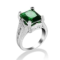 Green Crystal Halo Princess-Cut Ring