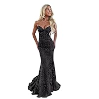Lace Appliques Prom Dresses for Women Strapless Mermaid Ball Gown Tulle Sweetheart Formal Gown ZJF02
