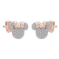 Created Round Cut White Diamond 925 Sterling Silver 14K Rose Gold Over Diamond Minnie Mouse Stud Earring for Women's & Girl's