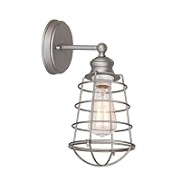 Design House 519702 Ajax Industrial Modern 1-Light Indoor Wall Light with Wire Metal Cage for Bathroom Hallway Foyer Kitchen, Galvanized Finish