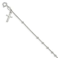 Beaded Dangle Cross Charm Bracelet, Sterling Silver - Size 7.5