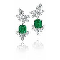 3.00 Ct Asscher Cut Emerald & Diamond Drop/Dangle Earrings 14k White Gold Plated