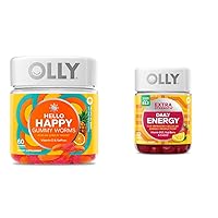 OLLY Hello Happy Gummy Worms, Mood Balance Support, Vitamin D, Saffron, Adult Chewable Supplement & Extra Strength Daily Energy Gummy, Caffeine Free, 1000mcg Vitamin B12, CoQ10, Goji Berry