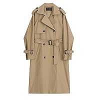 Women Khaki Double Breasted Trench Lapel Long Sleeve Loose Fit Windbreaker Spring Autumn